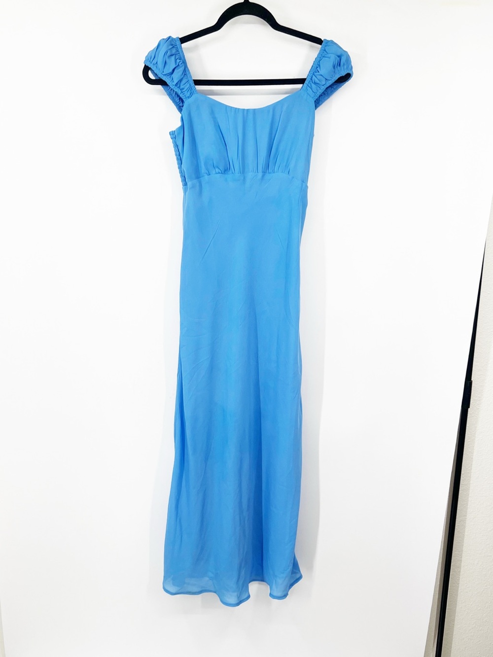 Abercrombie & Fitch Gathered Sleeve Maxi Dress Blue